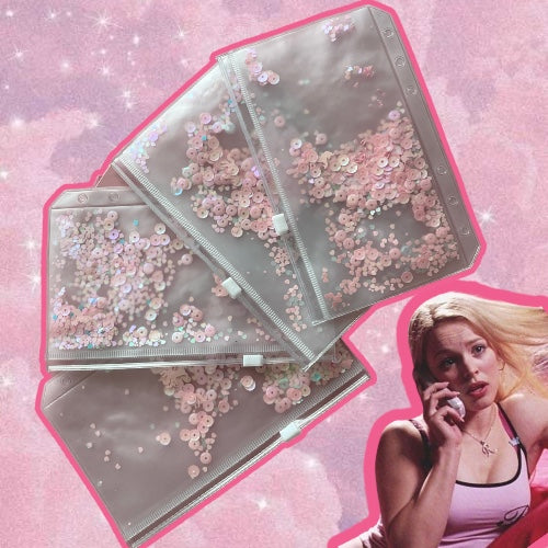 4 Pieces A6 6-Hole Binder Pockets Baby Pink Sequin 💕